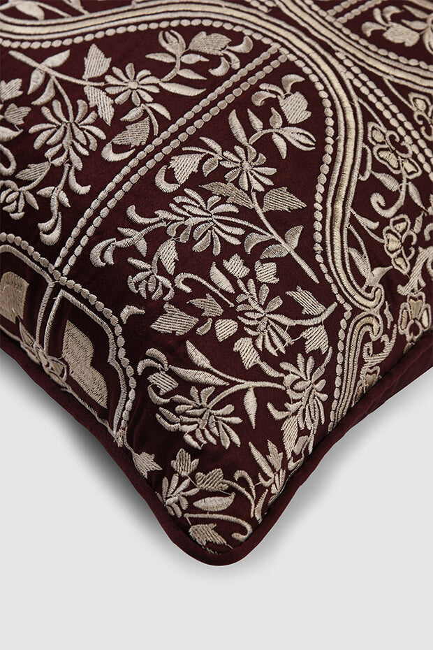 Royal Embroidered Lumbar Cushion Cover , Red