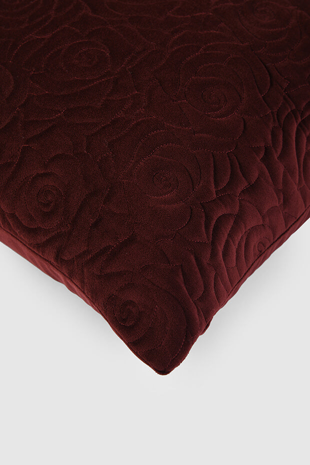 Rose Quilted Cushion Cover , Claret