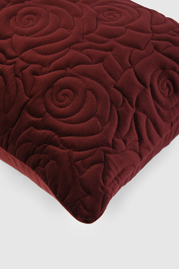 Rose Quilted Lumbar Cushion Cover , Claret