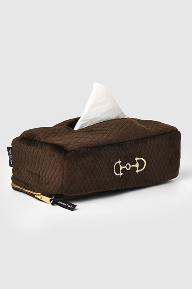 Snaffle Luxe Tissue Box Cover , Brown