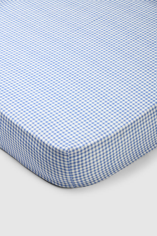 Gingham Fitted Crib Sheet , Blue