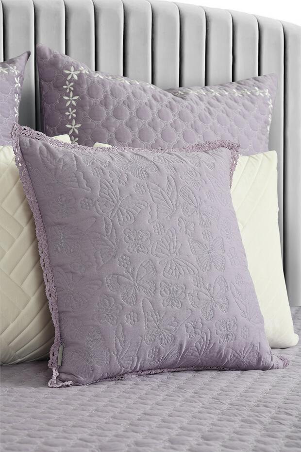 Quilted Butterfly Cotton Cushion Cover , Lavender
