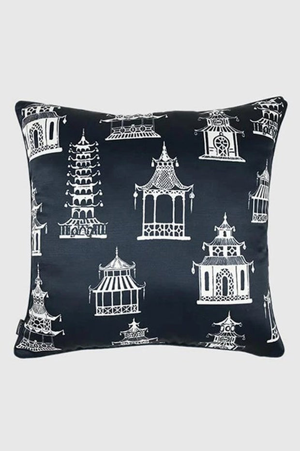 Oriental Pagoda Cushion Cover , Blue