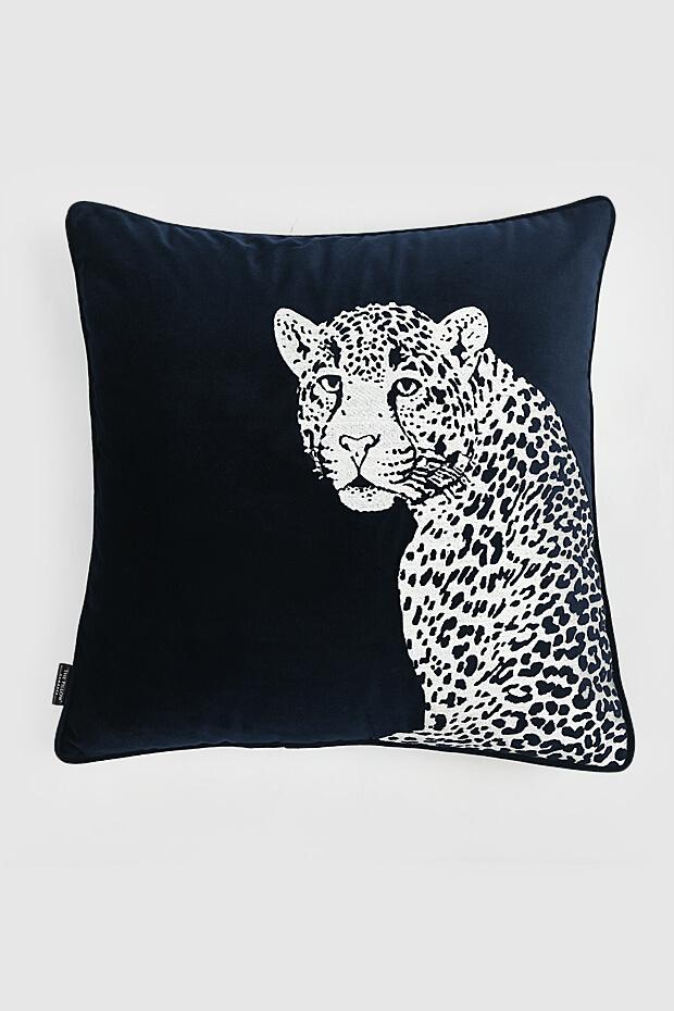 Safari Velvet Embroidered Cushion Cover , Blue