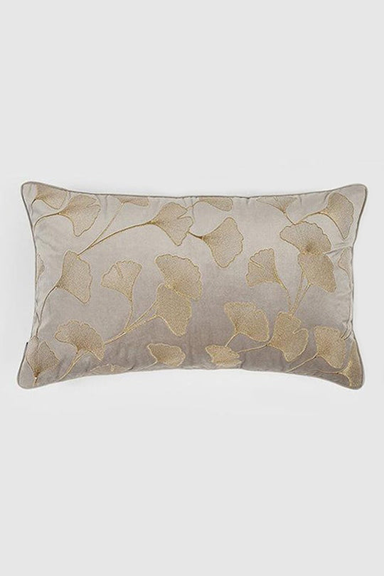 Ginkgo Leaf Embroidered Velvet Lumbar Cushion Cover , Beige