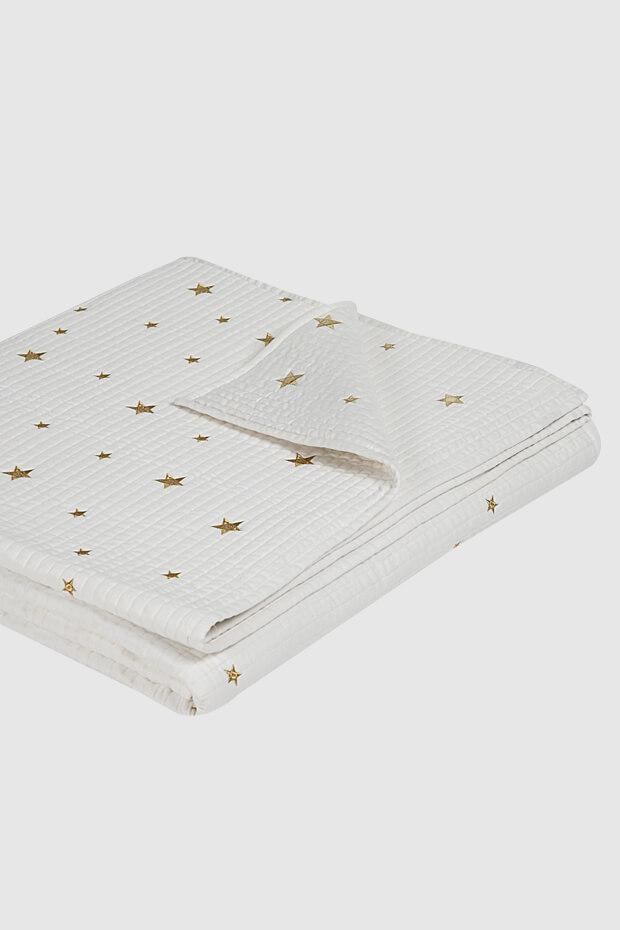 Metallic Star Embroidered Cotton Bedspread, Off white