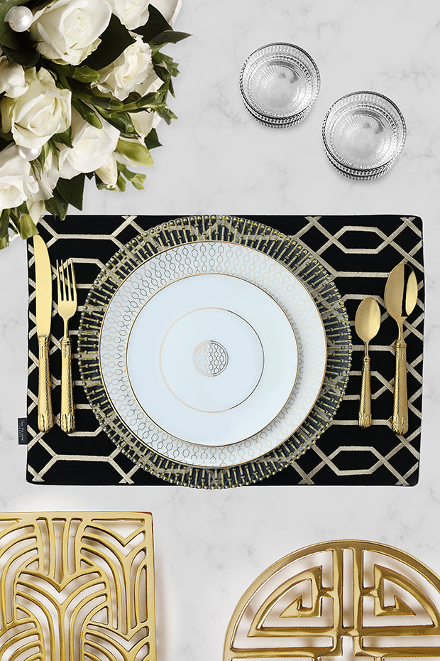 Gatsby Black & Gold Cotton Placemat ,Set Of 4